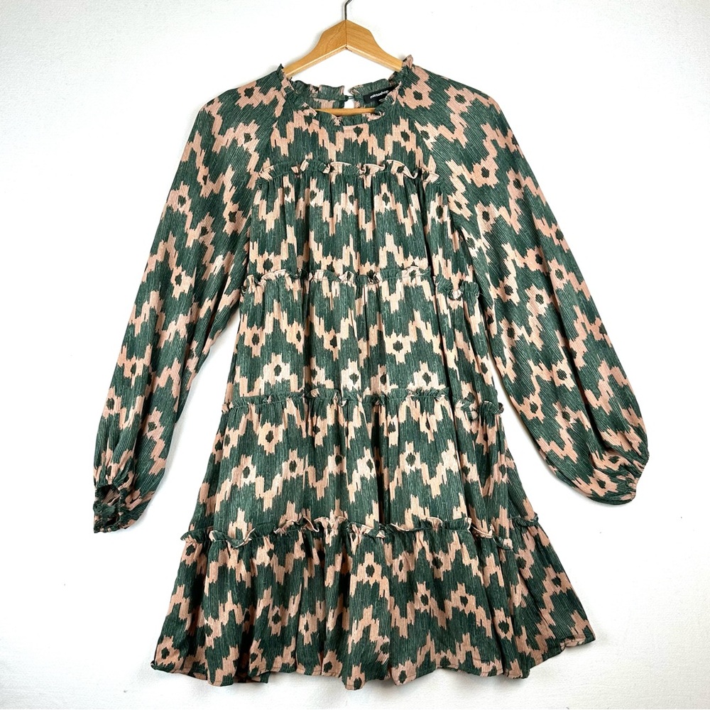 Mittoshop Ikat Print Ruffle Mock Neck Mini Dress